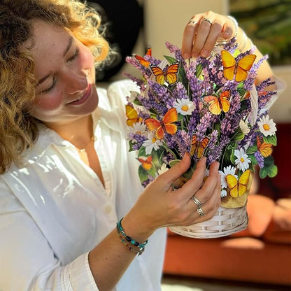Freshcut Paper Pop Up Cards, Lavender & Butterflies, 12 Inch Life Sized Forever Flower Bouquet 3D Popup Greeting Card, Birthday & Thank You Card, Blank Notecard & Envelope