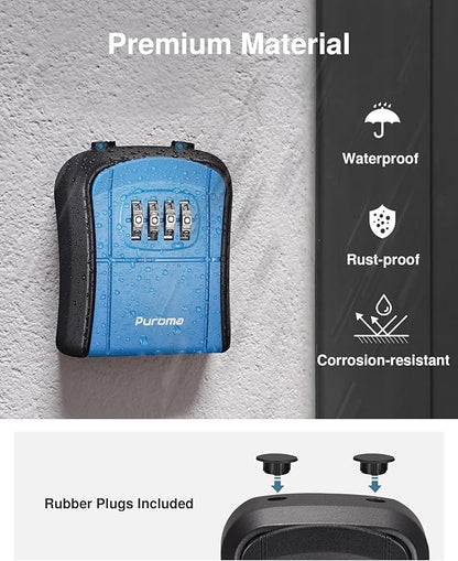 Puroma Key Lock Box, Portable Combination Lockbox Wall-Mounted Key Storage Box for House Keys, Resettable Code Safe Security Lock Box for Home, Office, Apartment Spare Key Storage (1 Pack, Blue)