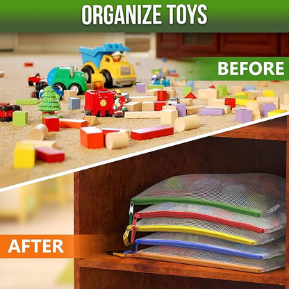 10 Pack Mesh Zipper Pouch Bags A3-12.6x17.7 in Plastic Zipper Pouches for Organizing - Game Storage Bags - Puzzle Organizer Bags - Large Zipper Pouch Bag - Mesh Pouch with Zipper - Puzzle Bags