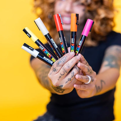 Posca Markers Set, 8 Medium Paint Markers 5M – Metallic Tones – Gold, Silver, Bronze, Metallic Blue, Metallic Green, Metallic Red, Metallic Pink, Metallic Violet