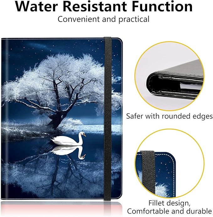 PU Leather Padfolio Folder Clipboard Portfolios Organizer Conference Document Organizer with Business Card Holder Storage Clipboard Writing Pad,Swan and Tree