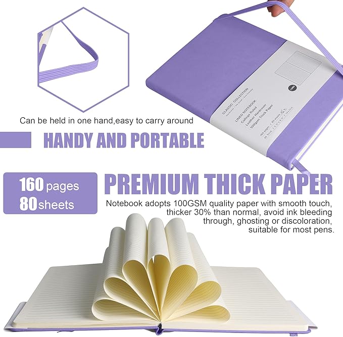 Lined Journal Notebook, 10Pack(Mauve), 160 Pages, Medium 5.7 inches x 8 inches - 100 gsm Thick Paper, Hardcover