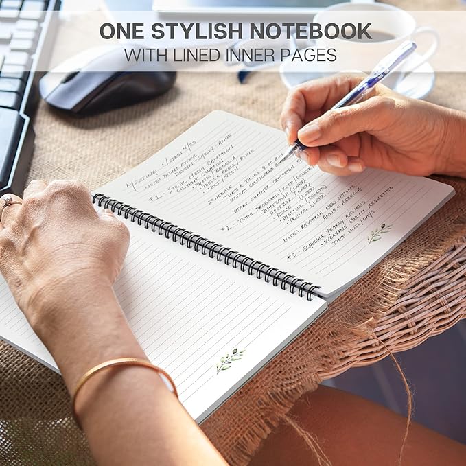 ZICOTO Aesthetic Spiral Notebook Journal For Women - Cute Greenery 10.5" x 8.5" College Ruled Notebook With Large Pockets, Lined Pages and Hardcover - Perfect to Stay Organized at Work or School