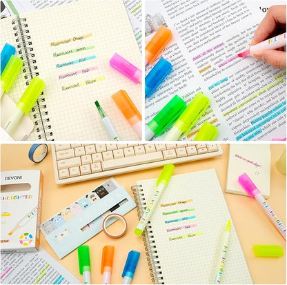 6 Pack Bright Cute Highlighters Set, 5 Fluorescent Colors,2pcs of yellow,Chisel Tip, No Bleed Bible, Quick Dry Ideal Highlighter Set great for Organizing And Coloring School Supplies