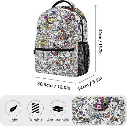 Cat Gaming Backpack Kids School Bag Lightweight Daypack Travel Laptop Bag Women Men Bookbags