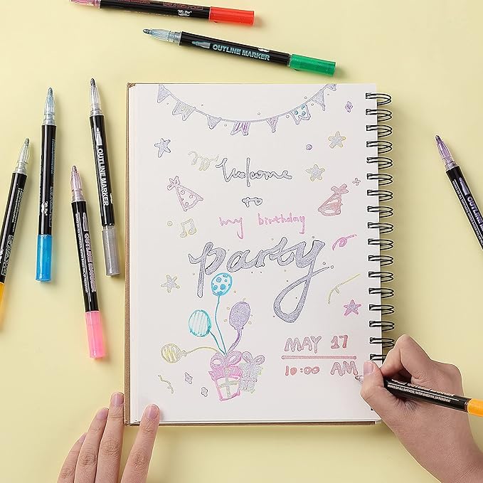 Mr. Pen- Double Line Outline Markers, 10 Colors, Self-Outline Metallic Markers, Outline Pens, Craft Pens