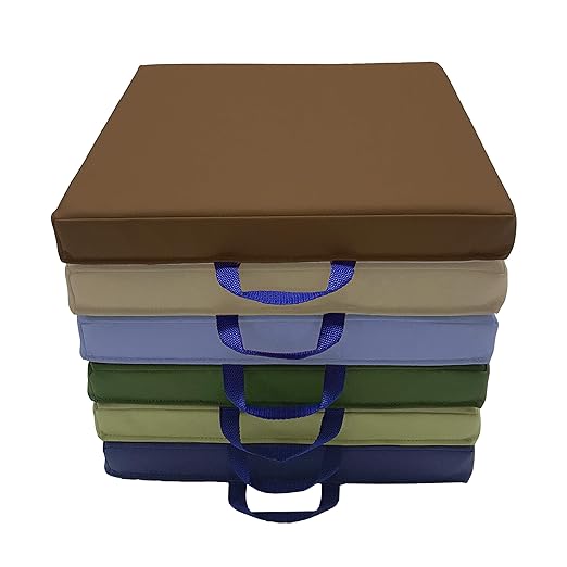 Factory Direct Partners SoftScape 15 inch Square Classroom Floor Cushions with Handles; Flexible Seating for Daycare, Preschool, Playroom; 2 inch Thick Deluxe Foam (6-Piece) - Earthtone, 12228-ET
