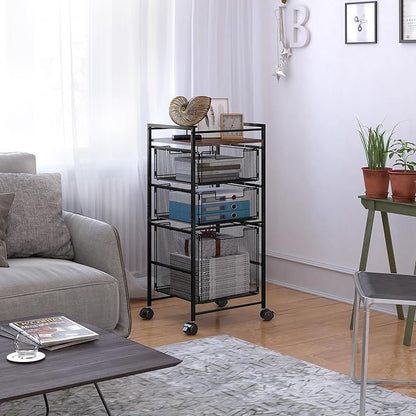 EasyPAG Rolling File Cabinet, Metal File Organizer Storage Cart, Mobile File Cart with Removable Drawers with 4 Swivel Casters Rolling Wheels Cart, 1 File Drawer and 2 Small Drawers, Black