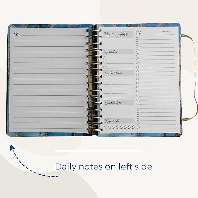 Paper 'n Such Undated Daily Planner, Spiral To Do List Notebook to Organize Your Daily Tasks and Agendas (6.5x8.5), School Or Office Supplies for Women & Men - Dark Blue
