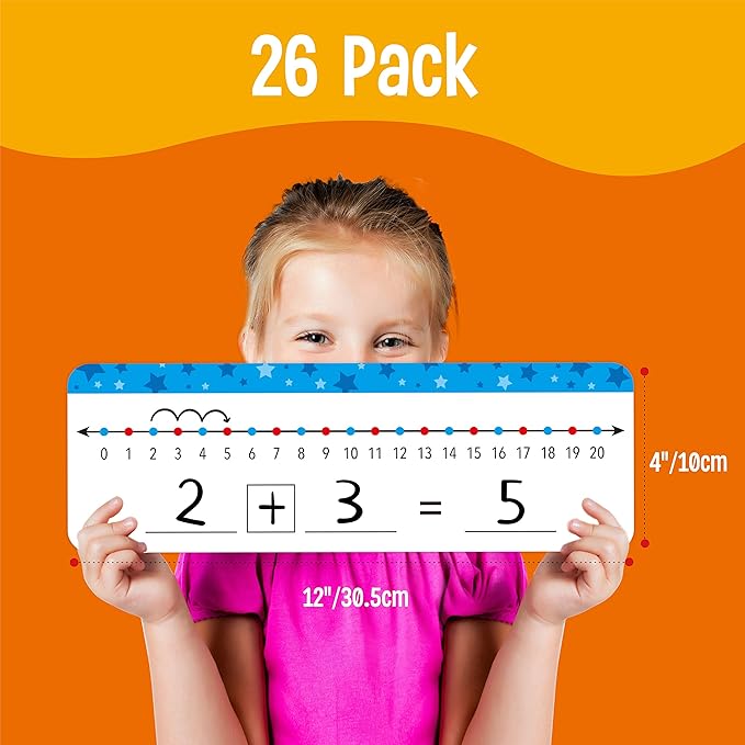 26 Packs Number Line Dry Erase Boards Cards, Double Sided Writable and Erasable Board-0-10 on One Side & 0-20 on Other Side Math White Board for Kids, Students, Classroom and Home (12” x 4”)