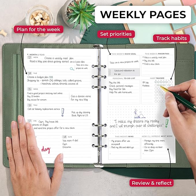 Clever Fox Weekly Planner Binder – Goal Setting Planner for Time Management & Weekly Tasks – Work & Life Organizer with to Do List & Habit Tracker – Undated, 7″ x 9″ Hardcover (Cypress)