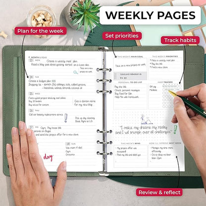 Clever Fox Weekly Planner Binder – Goal Setting Planner for Time Management & Weekly Tasks – Work & Life Organizer with to Do List & Habit Tracker – Undated, 7″ x 9″ Hardcover (Cypress)