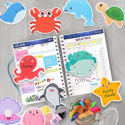 30 Pack Sea Animal Sticky Notes Total 600 Sheets Under The Ocean Life Self Sticky Memo Pads Mini Notepads Office Supplies for School Student Kids Classroom Goodies Rewards Party Favor Gift