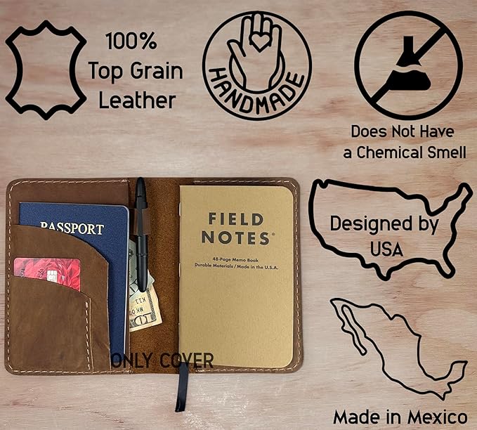 Thot Ra Leather Cover for Field Notes, Passport Cover, Leather Notebook Cover for 3.5" x 5.5" with Pen Holder, Only Cover (Vintage)