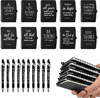 INSADA Christian Prayer Journal Spiral Black Notebooks Bulk Small Notepad with Pens - Small Notepads (4.13”x5.43”) - Easter Gifts for male, Church Members & Bible Study Groups (30 sets Black)