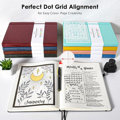 Bullet Dotted Journal, Large A4 Hardcover Leather Journal, 312 Numbered Pages Thick Journal, 100gsm No Bleed Paper Dot Grid Notebook for Women Men, 8.5'' × 11'', Black