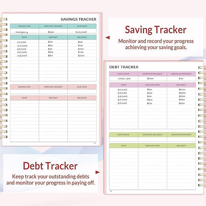 SUNEE Budget Planner - Monthly Budget Book with Expense Tracker Notebook, Undated 12 Month Bill Organizer & Finance Planner to Manage Your Money, A5(6.4" x 8.3") Account Book with Colorful Tab, Pink