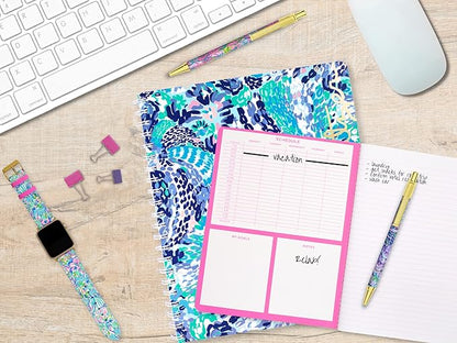 Lilly Pulitzer Blue Large Hardcover Spiral Notebook, 11" x 9.5" with 160 College Ruled Pages, Wave After Wave