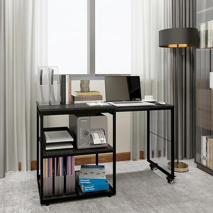 Natwind Large Printer Stand with Storage Shelves,Extendable Home Craft Table,Home Office Organization Desk, Versatile Table Space Saving for Office, Kitchen, Study Room, Living Room (Black)