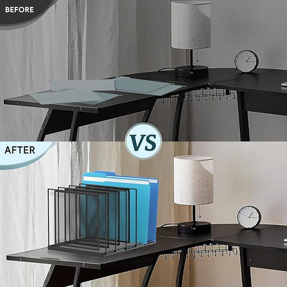 Inclined Desktop File Sorter, 5-Section Vertical File Folder, Mail Sorter Organizer for file holders, Metal File Organizer, Desktop File Folder Organizer for Office Classroom, Black 2 PACK