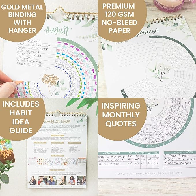 bloom daily planners Hanging Habit Tracking Calendar – Undated 12 Month Inspirational Habit Tracker for Daily, Weekly & Monthly Goals (8” x 10”) Motivational Productivity Tool - Greenery