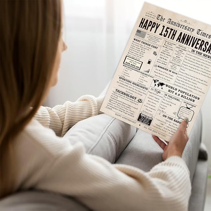 Happy 15th Anniversary Cards Gifts for Wife Husband, Funny 15 Year Anniversary Decorations for Men Women, Large 15th Wedding Anniversary Card for Him Her