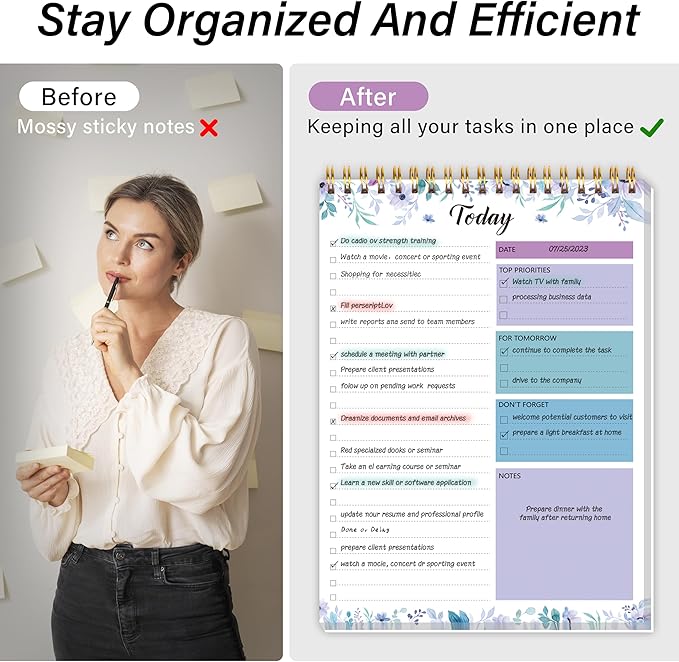 To Do List Notepad - To Do List Notebook for Work with 52 Sheets, 6.5" x 9.8" Checklist Productivity Organizer with Hourly Schedule for Task Management-Violet