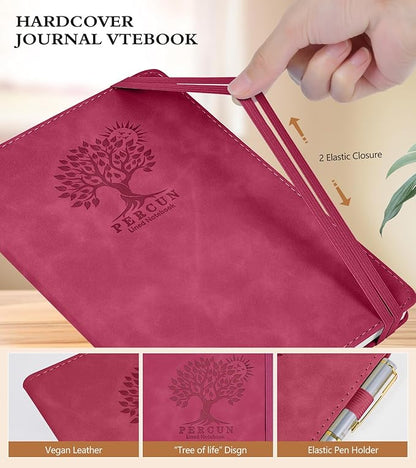 Lined Journal Notebook for Women and Men,Hardcover Leather Journaling Notebook for Writing,Travel,Business,Work and School,200 Pages A5 Notebook for Note Taking,Diary 5.9" × 8.5" - Wine red