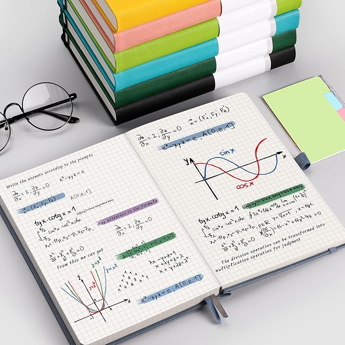 AHGXG Graph Paper Notebook - 320 Pages Grid Notebook Thick Journal A5, 100gsm Thick Graph Paper, Leather Hardcover, Inner Pocket,5.75'' × 8.38''- Yellow