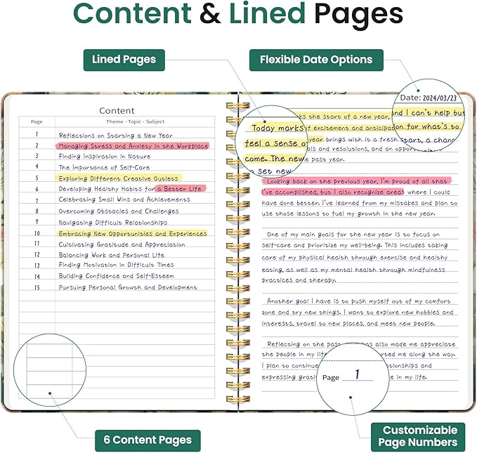 Lined Spiral Journal Notebook for Women, Pretty A5 College Ruled Hardcover Notebook for Work & Note Taking, Cute Aesthetic Journal for Writing, 140 Pages, Misty Woods