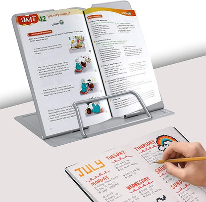 Metal Book Stand - Adjustable Holder for Reading (Full Grey)