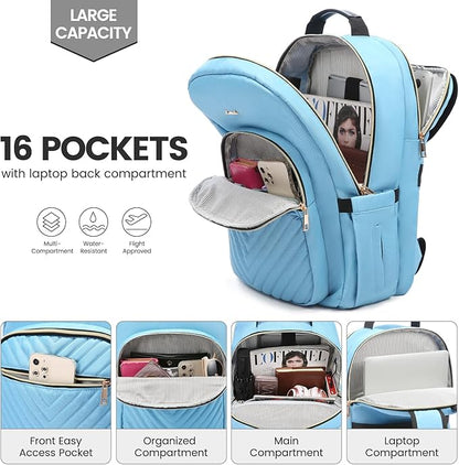 LOVEVOOK Laptop Backpack for Women 15.6 inch,Cute Womens Travel Backpack Purse,Professional Laptop Computer Bag,Waterproof Work Business College Teacher Bags Carry on Backpack with USB Port,Angel Blue