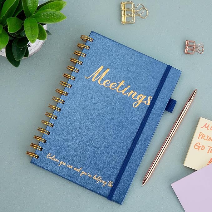 Meeting Notebook for Work Organization - 144 Pages Meeting Planner Notebook to Manage Projects, 5.8" x 8.5" Spiral Planner Notebook for Women & Men to Take Notes at Office-Blue