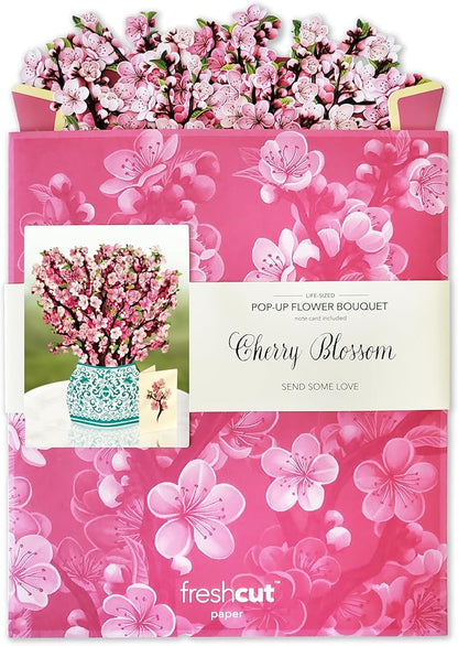 Freshcut Paper Pop Up Cards, Cherry Blossoms 12 inch Paper Flower Bouquet Greeting Cards with Blank Note Card & Envelope, Birthday Gifts for Women