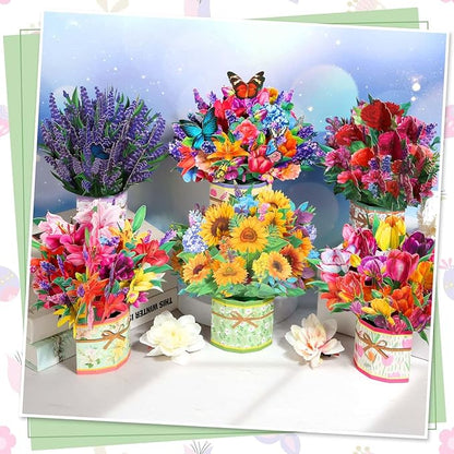 6 Pack Paper Flower Pop Up Cards, Flower Bouquet Card Popup 3D Greeting Cards for Mother's Day, Graduation, Anniversary, Birthday, Congratulations, Get Well, Home Decor, with Envelope and Note