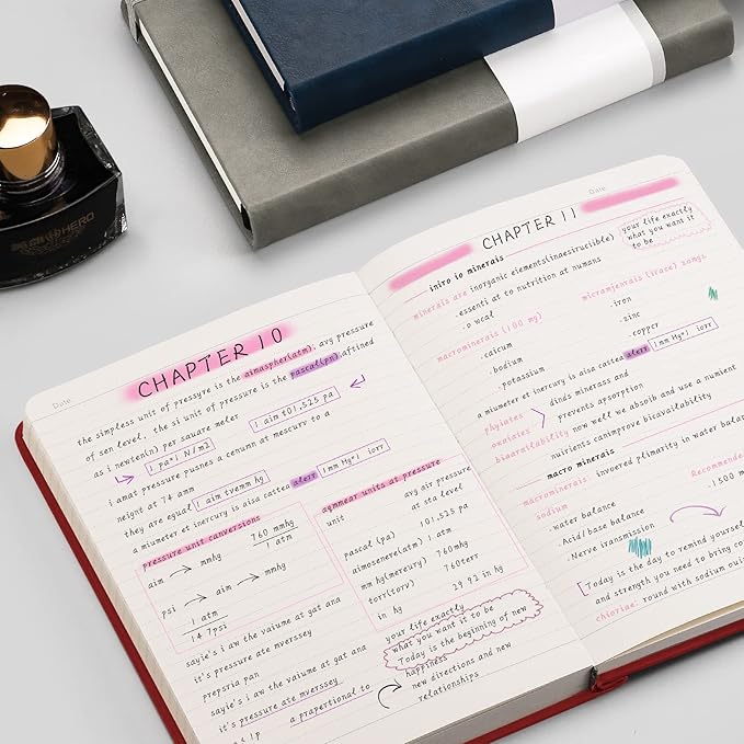 AHGXG Lined Journal Notebook - 320 Numbered Pages A5 College Ruled Notebook Thick Journal for Writing, 100gsm Lined Paper, Leather Hardcover, for Women Men Work Office School, 5.75'' X 8.38''-Red