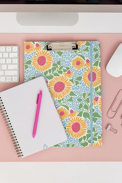 Steel Mill & Co Cute Mini Spiral Notebook, 8.25" x 6.25" Journal with Durable Hardcover and 160 Lined Pages (Sunflower)