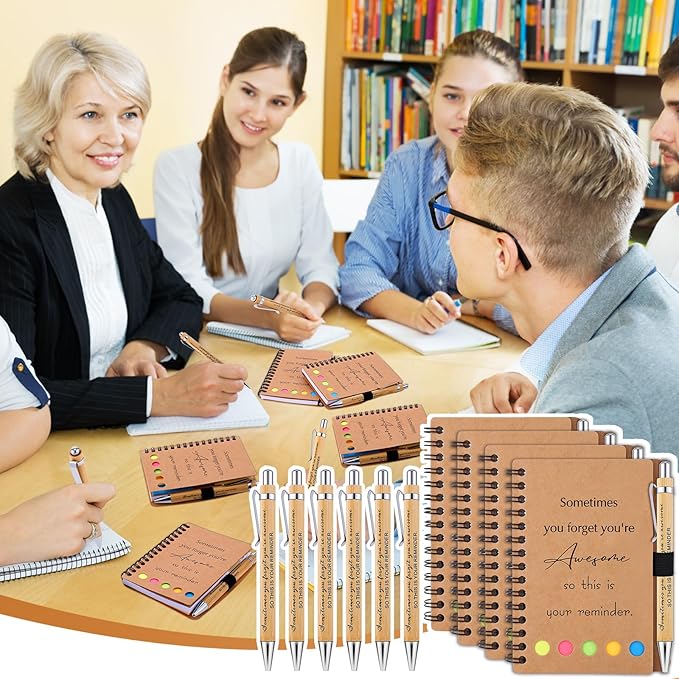 20 Sets Employee Appreciation Gifts Inspirational Spiral Notebooks with Sticky Notes Notepads Motivational Bamboo Ballpoint Pens for Nurse Coworker Teacher (SOMETIMES)