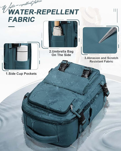 Carry On Backpack, Travel Backpack for Women Men Flight Approved, Personal Item Travel Bag for Airplanes, 14-15.6 Inch Laptop Business Backpack, Casual Daypack Gym Hiking Bakpack Peacock Blue(Small)