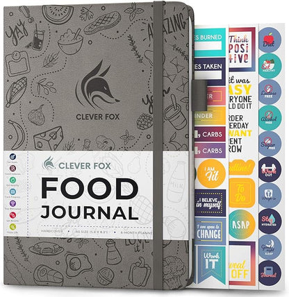 Clever Fox Food Journal - Daily Food Diary, Meal Planner to Track Calories & Nutrients, Weight Tracker Notebook, A5 (Gray)