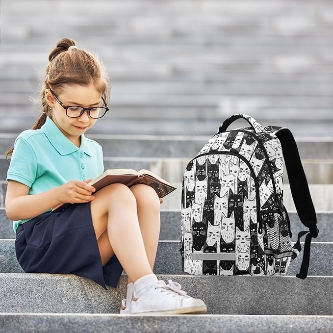 MNSRUU Laptop Backpack with Chest Strap, Black Cat School Backpack, Travel Hiking Backpack for Boys Girls Teen Adult, Rucksack, Knapsack