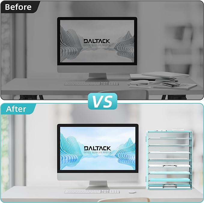 DALTACK 9-Tier Paper Letter Tray Desk Organizer with Handles, Mesh File Holder Organization, Paper Sorter Desk Organizer for Office Home School, Blue 2 Pack