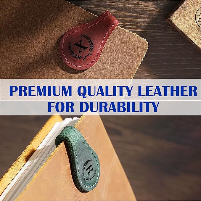 Personalized Magnetic Leather Bookmark - Genuine Leather Custom Bookmark with Initials, Handmade Magnetic Clips for Book Lovers, Readers, Kids, and Women - Premium Magnet Bookmark Charm