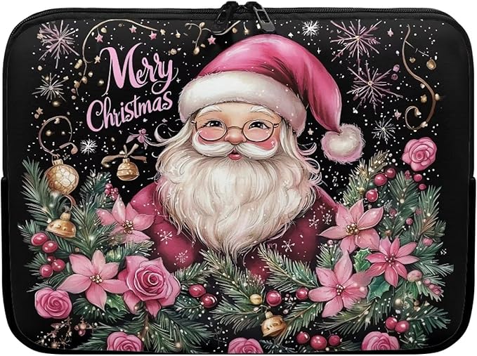 Christmas Laptop Protective Sleeve for Women 12 inch Portable Computer Sleeve Neoprene Lap Top Case Santa Claus Computer Carrying Case Suitable for Travel Office Pouch