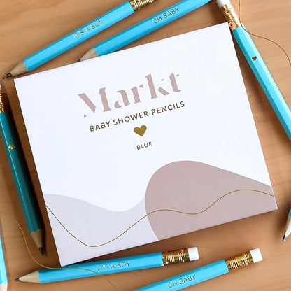 Markt Mini Pencils For Baby Shower Games Boy, Heart Pencils, Small Blue Pencil Set With Erasers
