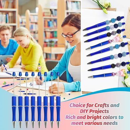 15 Pieces Beadable Pens - Beaded Pens Plastic Diy Black Ink Ballpoint Pens Bulk - Bead Pens Suitable For Teacher, Students, Office, School, Graduation Gift Supplies（Blue）