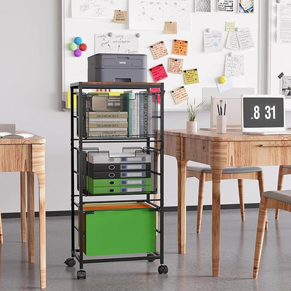 EasyPAG Mobile Rolling File Cart with Wheels Letter & Legal Size Hanging File Folder Rack 3 Tier File Folder Rack with Pull-Out Drawer for Home Office, Black