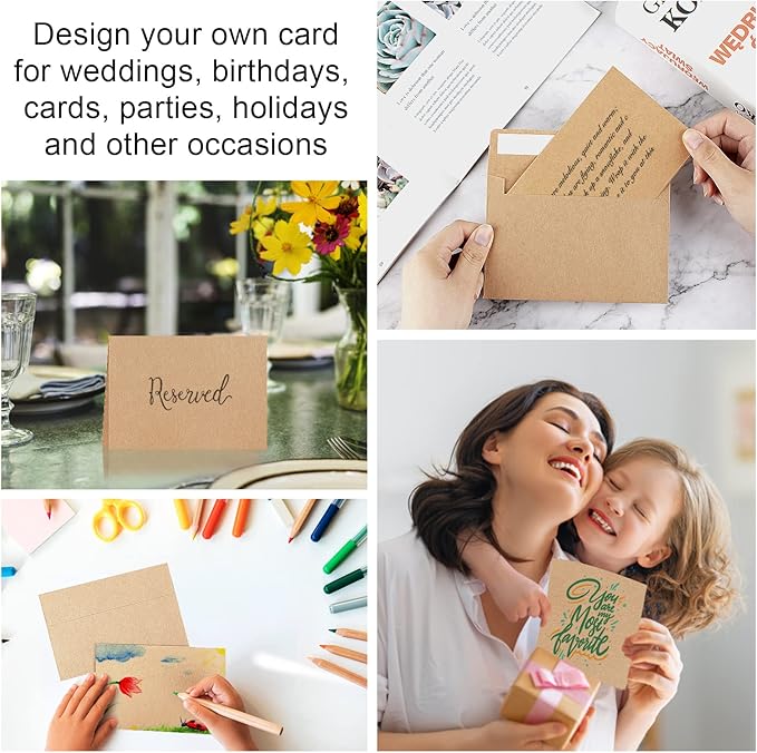 Blank Cards and Envelopes 4x6, 30 Pack Brown Invitation Cardstock with Envelopes, Thank you Blank Greeting Cards and Envelopes, for All Occasions DIY, Print custom (60 Pcs)