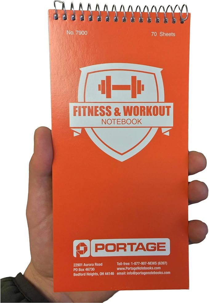 Portage Fitness & Workout Notebook - Fitness Journal, Workout Log, Exercise & Weight Training Notebook Planner, Fitness Tracker Log for Bodybuilding – 4 x 8 Inches, 140 Pages, 70 Sheets (Pack of 3)