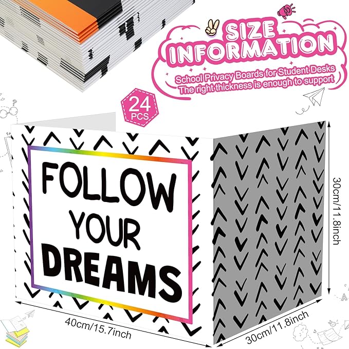 Honoson 24 Pcs Bulk Inspirational Privacy Folders for Students Cardboard Test Privacy Boards Motivational Words Desk Dividers Shield for Classroom School Study Supplies, 6 Styles(Polka Dot)